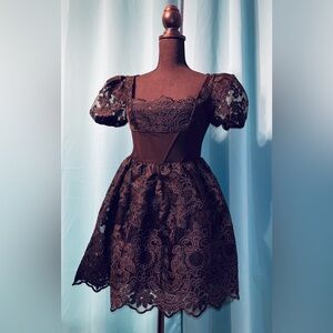 WIDOW / Dolls Kill Embroidered Brocade Black Lace Corset Mini Dress